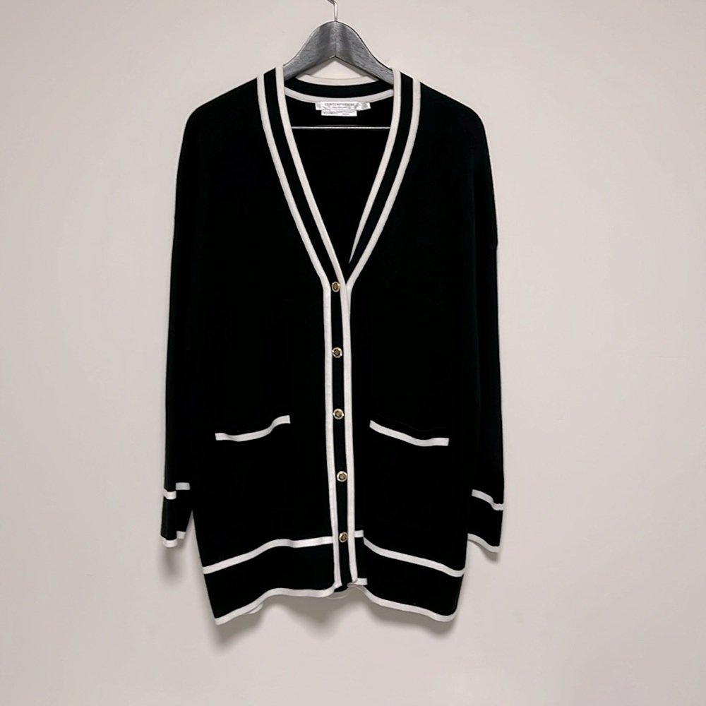 Simons contemporaine black white contrast cardigan sz m medium preloved